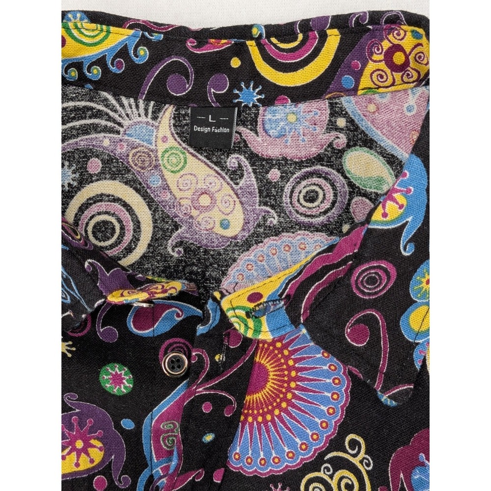 Vintage Psychedelic Paisley Button Down Shirt Mens L Black Mod Art Festival - Picture 5 of 10